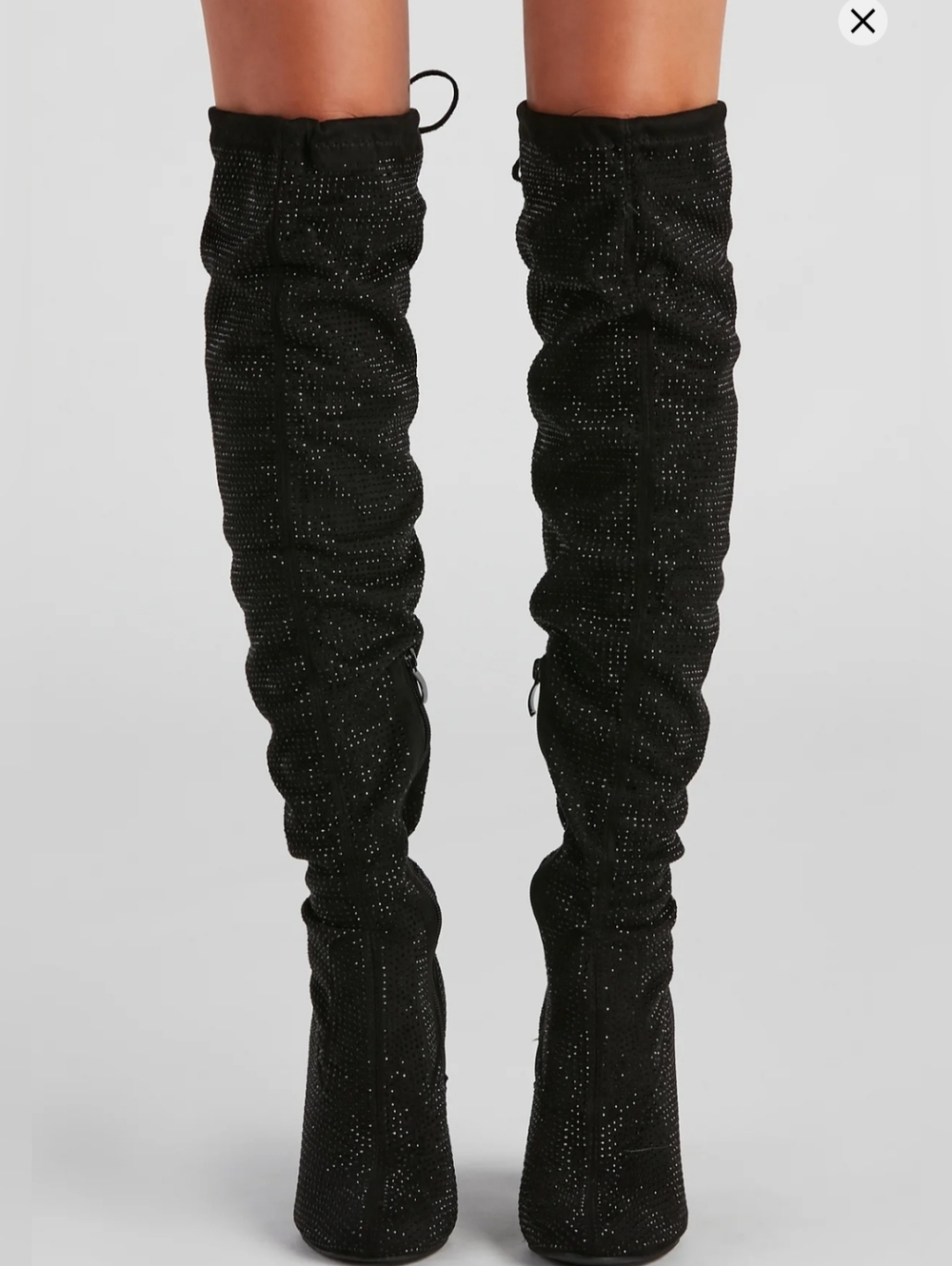 Rhinestone Over The Knee Black Boots - Picture 2 of 6